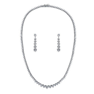 Graduated CZ Necklace and Earrings Set in Sterling Silver