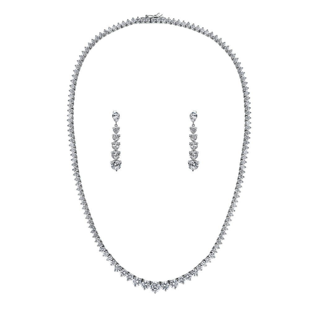 Graduated CZ Statement Necklace and Earrings Set in Sterling Silver, 1 of 13
