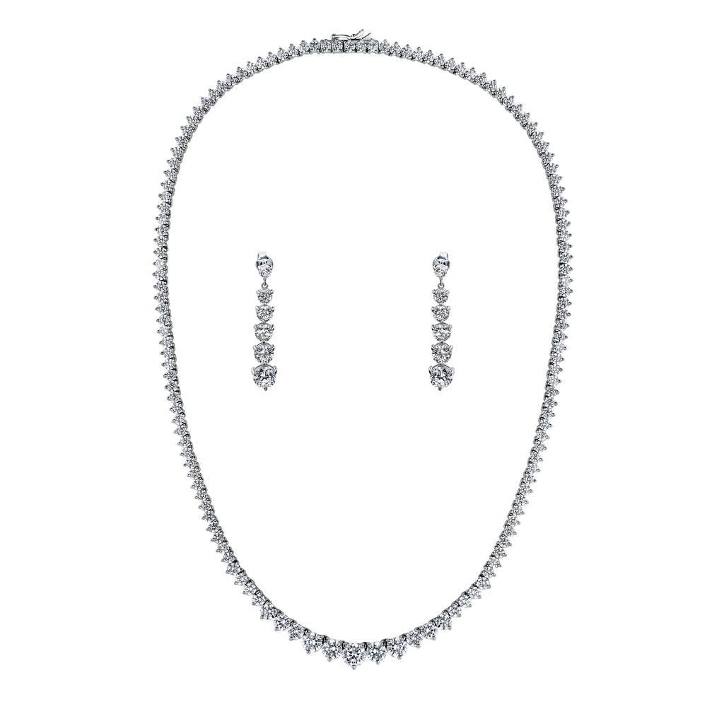 Graduated CZ Tennis Necklace and Earrings Set in Sterling Silver
