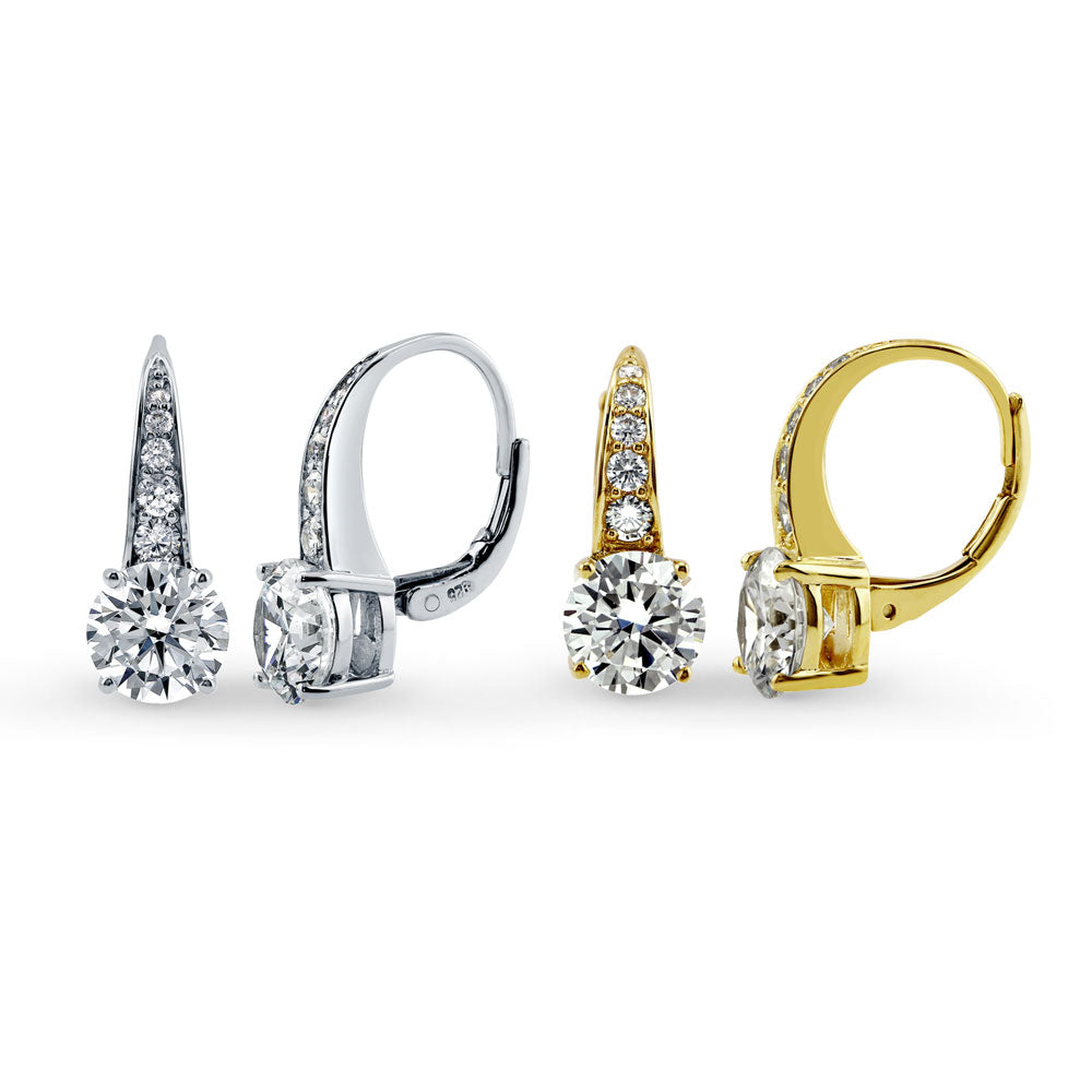 CZ Leverback Earrings in Gold Flashed Sterling Silver, 2 Pairs