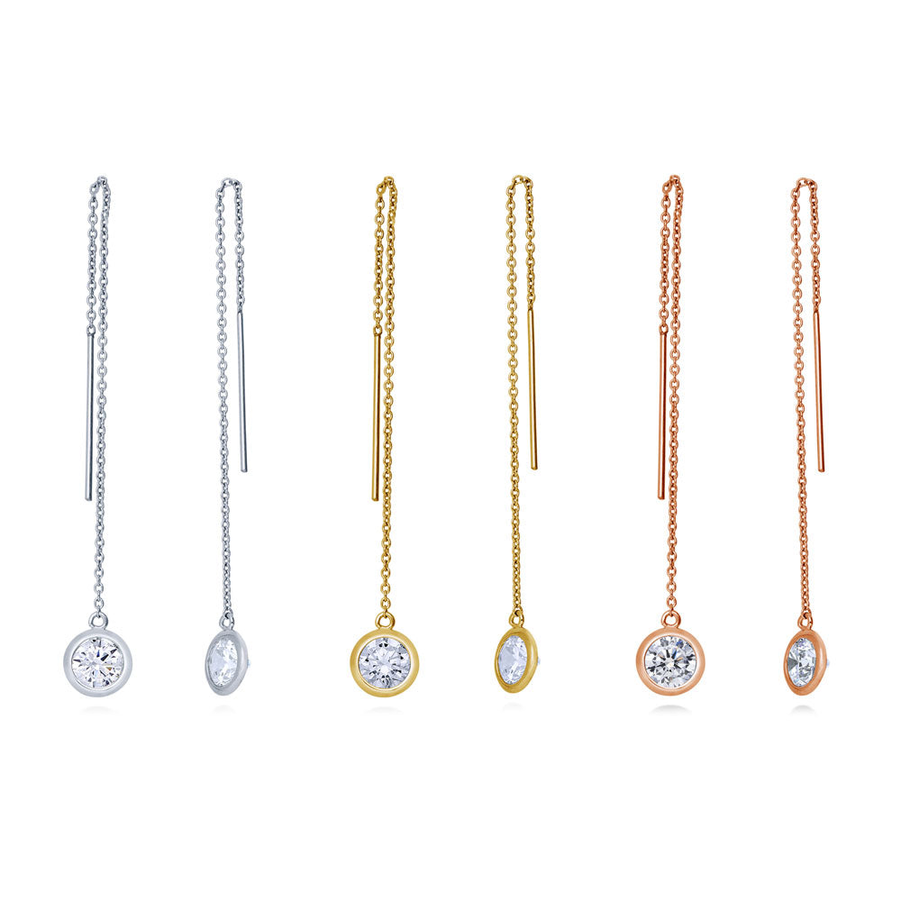 CZ Threader Earrings in Gold Flashed Sterling Silver, 3 Pairs, 1 of 16