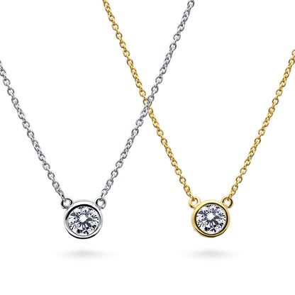 Solitaire CZ Layered Necklace Set in Gold Flashed Sterling Silver