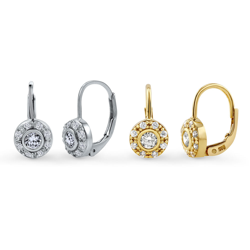 Halo CZ Earrings in Gold Flashed Sterling Silver, 2 Pairs, 1 of 10