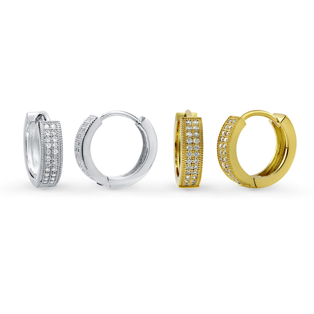 Milgrain CZ Huggie Earrings in Sterling Silver 0.6 inch, 2 Pairs, 1 of 7