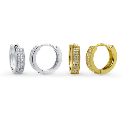 Milgrain CZ Huggie Earrings in Sterling Silver 0.6", 2 Pairs