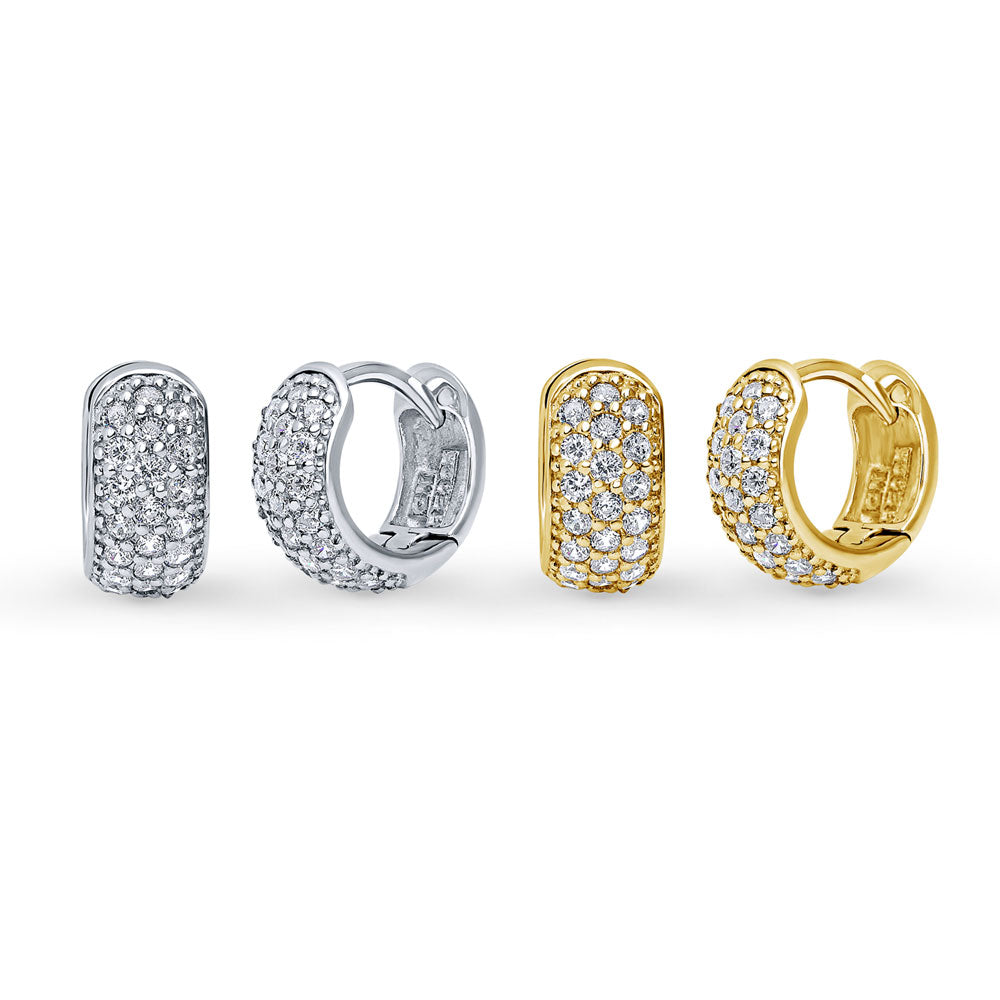 Dome CZ Huggie Earrings in Gold Flashed Sterling Silver, 2 Pairs, 1 of 12