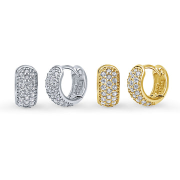 Dome CZ Huggie Earrings in Sterling Silver, 2 Pairs