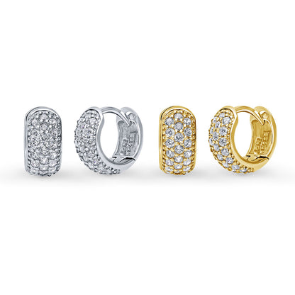 Dome CZ Huggie Earrings in Gold Flashed Sterling Silver, 2 Pairs