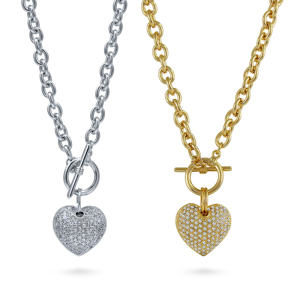 Heart CZ Toggle Pendant Necklace in 2-Tone, 2 Piece, 1 of 15