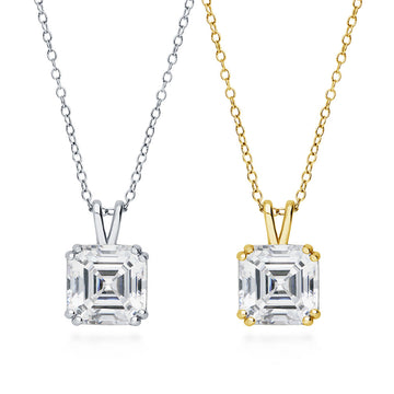 Solitaire 6ct Asscher CZ Pendant Necklace in Sterling Silver, 2 Piece