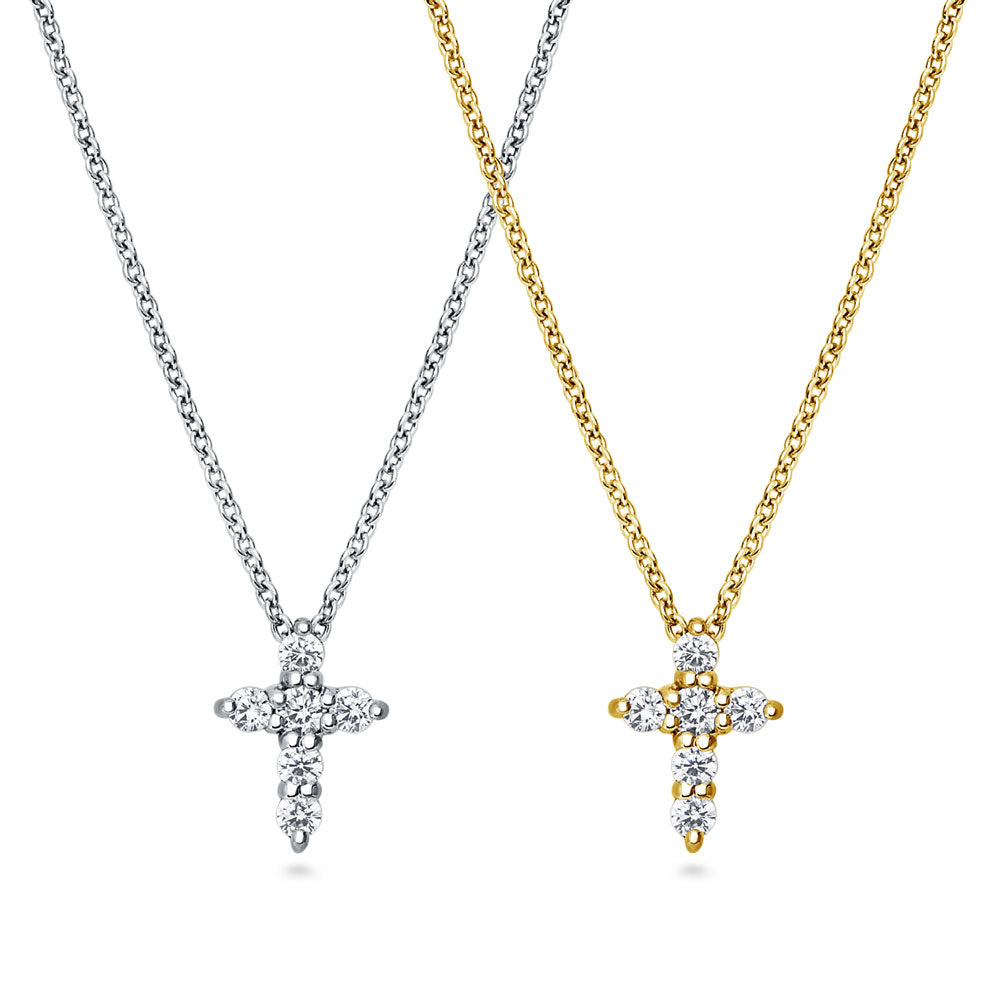 Cross CZ Pendant Necklace in Sterling Silver, 2 Piece, 1 of 16