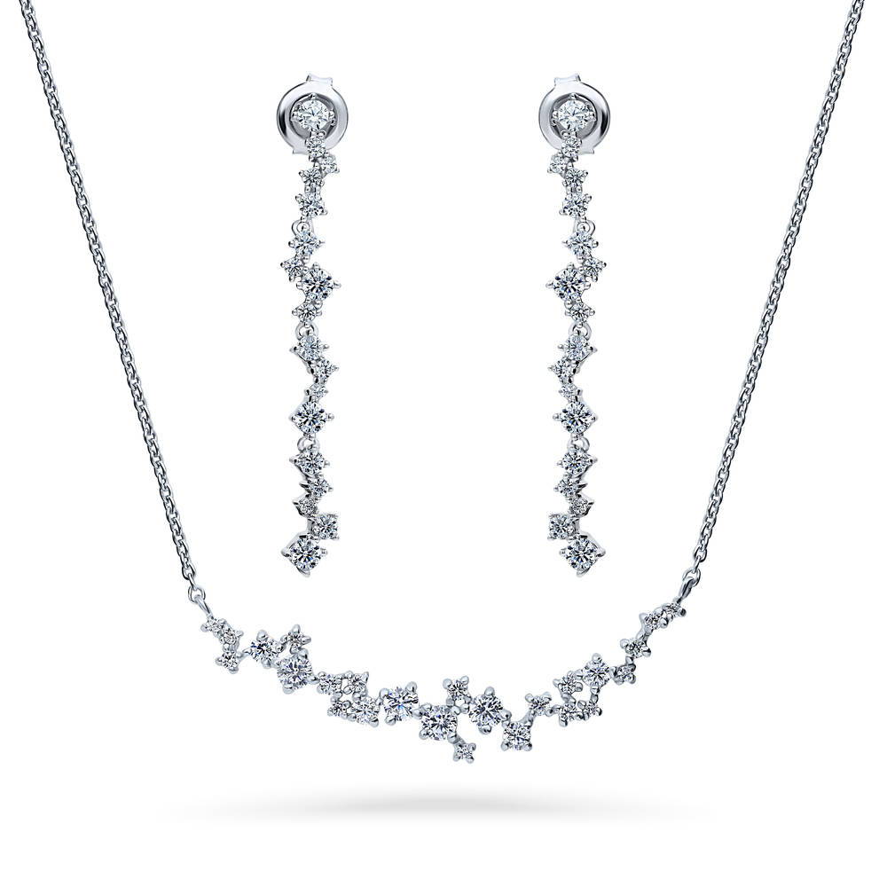 Cluster Bar CZ Necklace and Earrings in Sterling Silver, 1 of 12