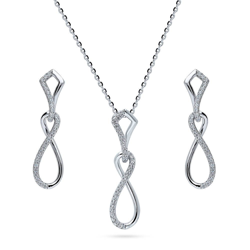 Infinity CZ Necklace and Earrings Set in Sterling Silver, 1 of 10