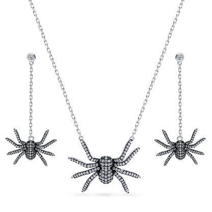 Spider CZ Necklace and Earrings in Sterling Silver