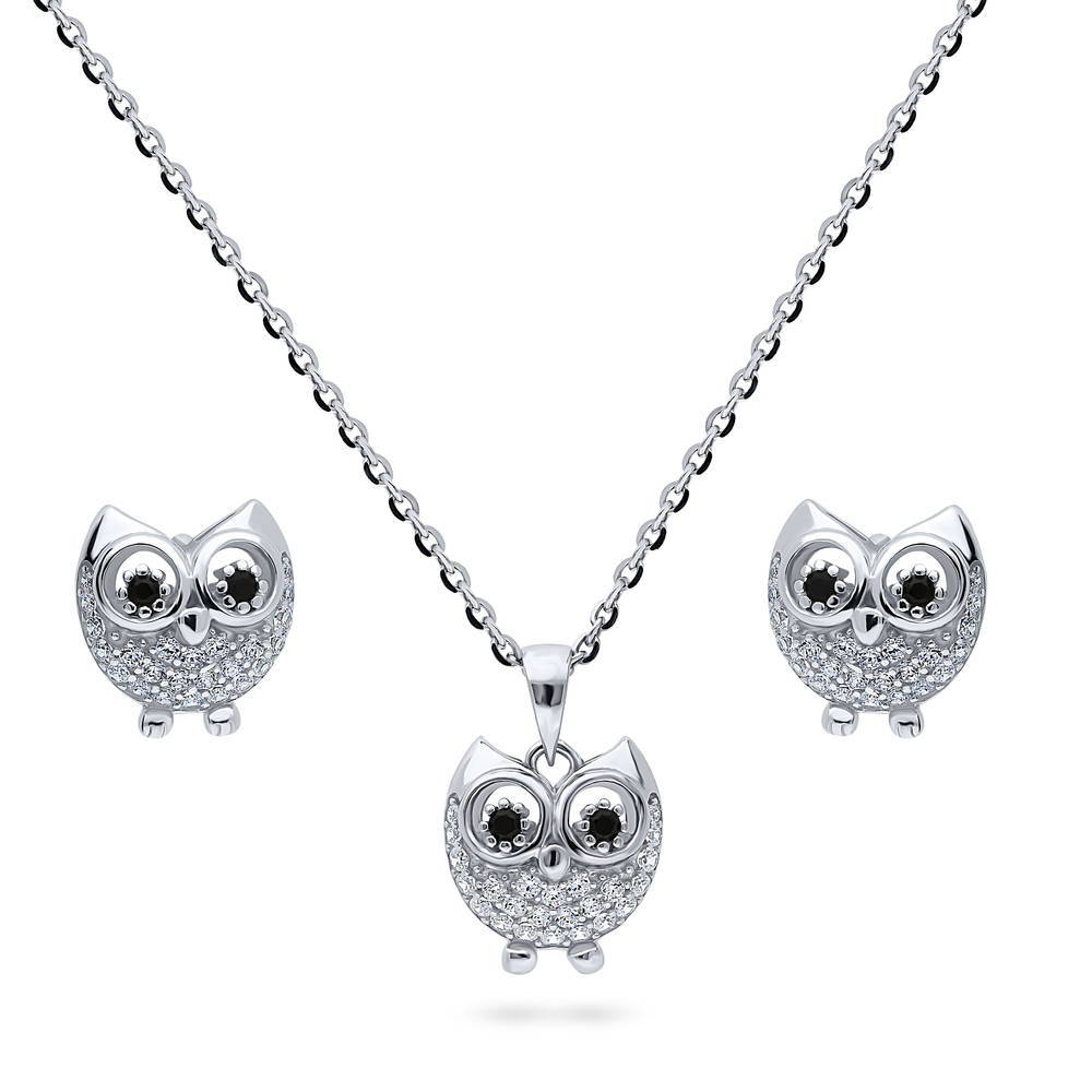 Owl CZ Necklace and Earrings Set in Sterling Silver, 1 of 10