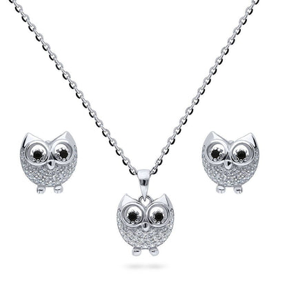 Owl CZ Necklace and Earrings in Sterling Silver