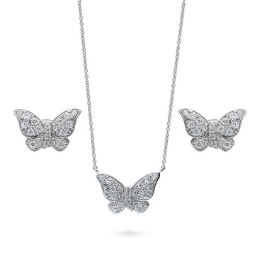 Butterfly CZ Necklace and Earrings Set in Sterling Silver