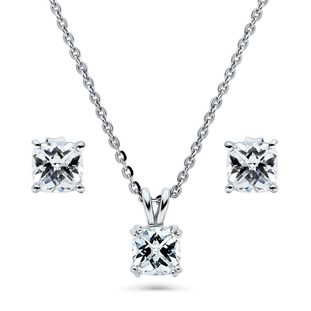 Solitaire Checkerboard Cushion CZ Set in Sterling Silver, 1 of 11