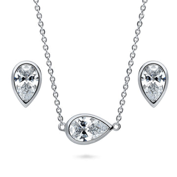 East-West Solitaire Bezel Set CZ Set in Sterling Silver