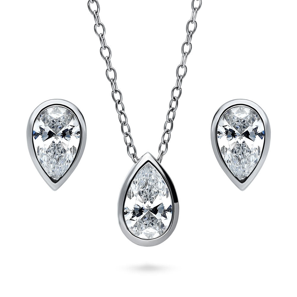 Solitaire Bezel Set Pear CZ Set in Sterling Silver