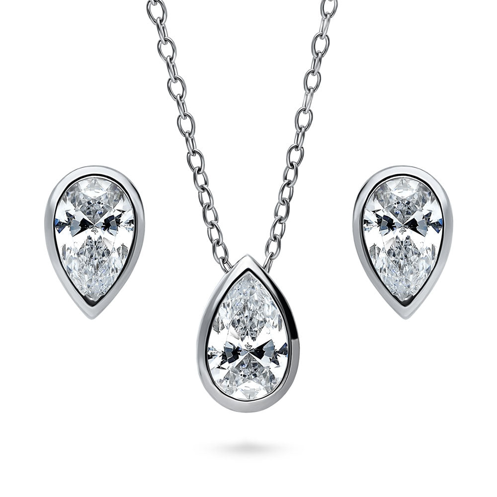 Solitaire Bezel Set Pear CZ Set in Sterling Silver, 1 of 12