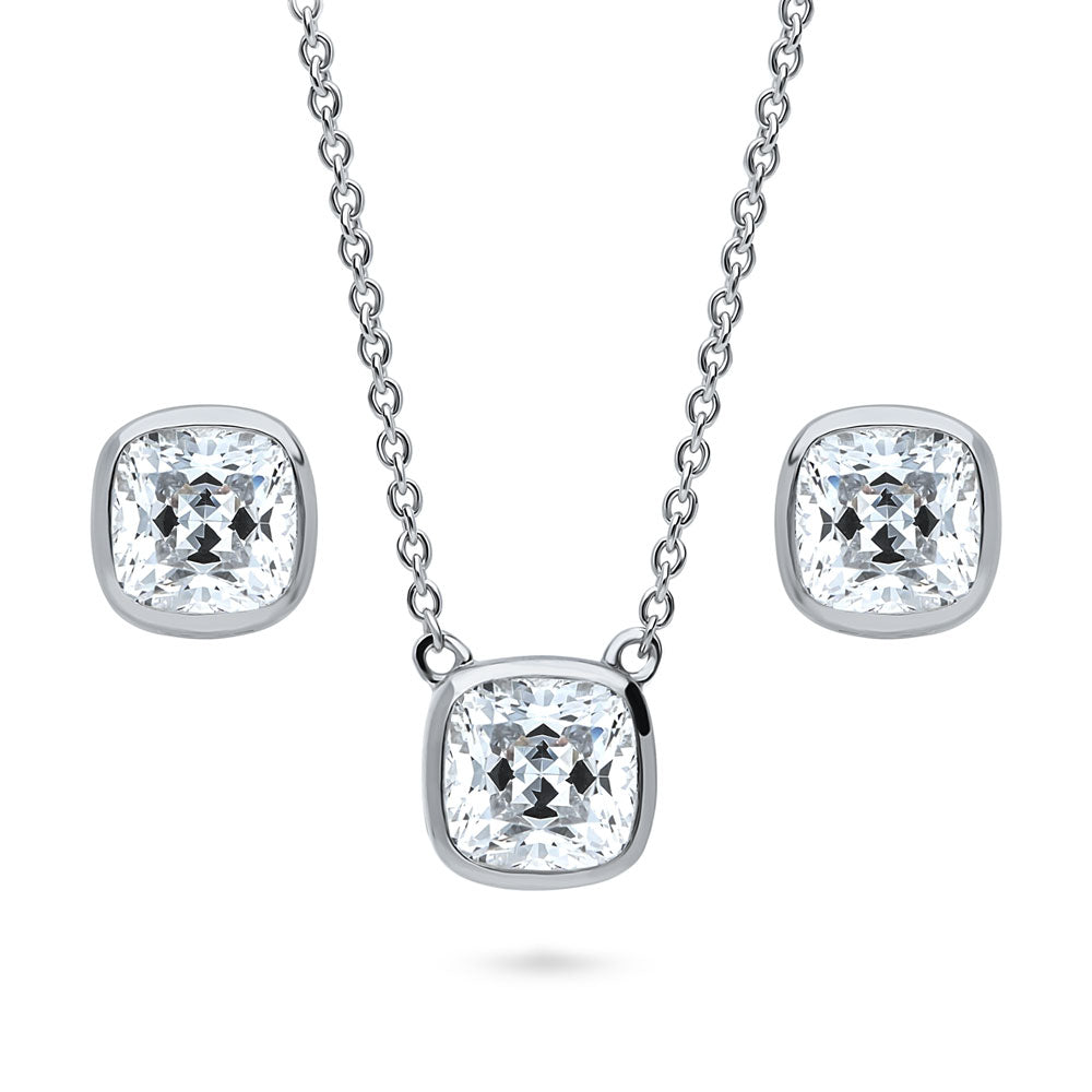 Solitaire Bezel Set Cushion CZ Set in Sterling Silver
