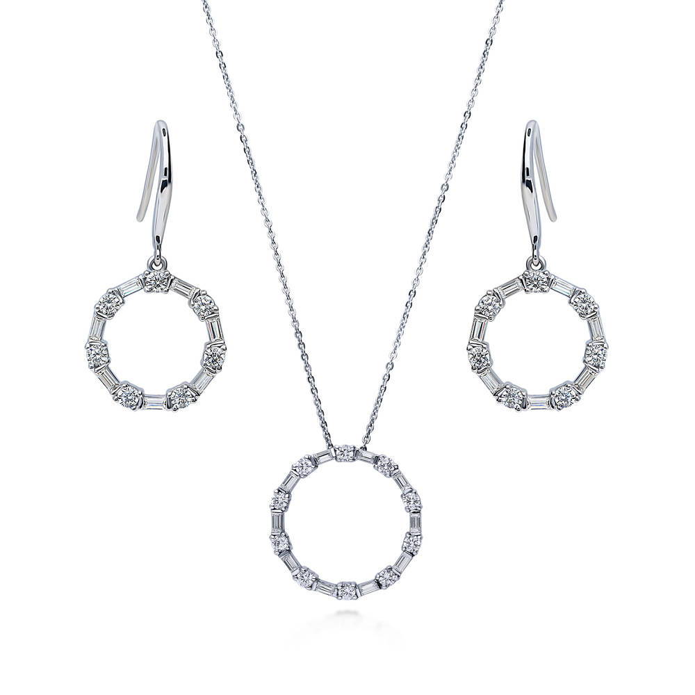 Open Circle CZ Necklace and Earrings Set in Sterling Silver