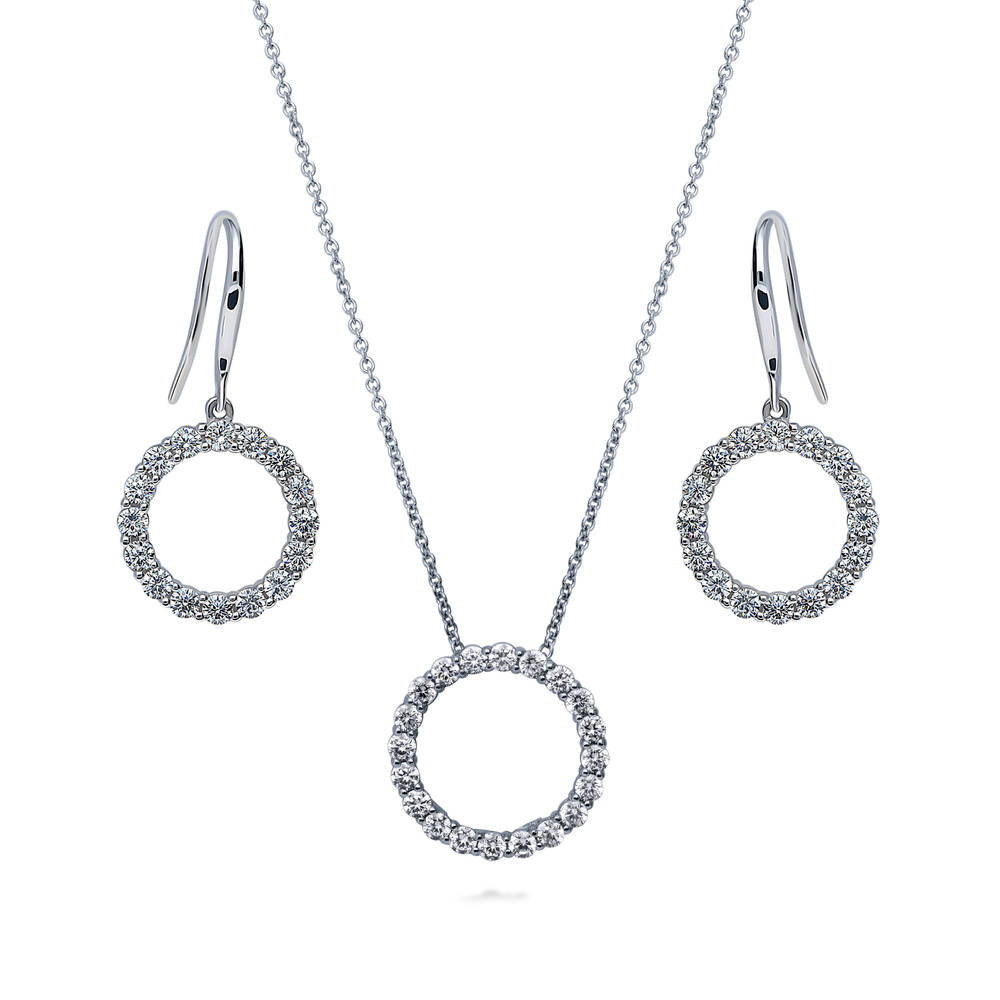 Open Circle CZ Necklace and Earrings Set in Sterling Silver, 1 of 15