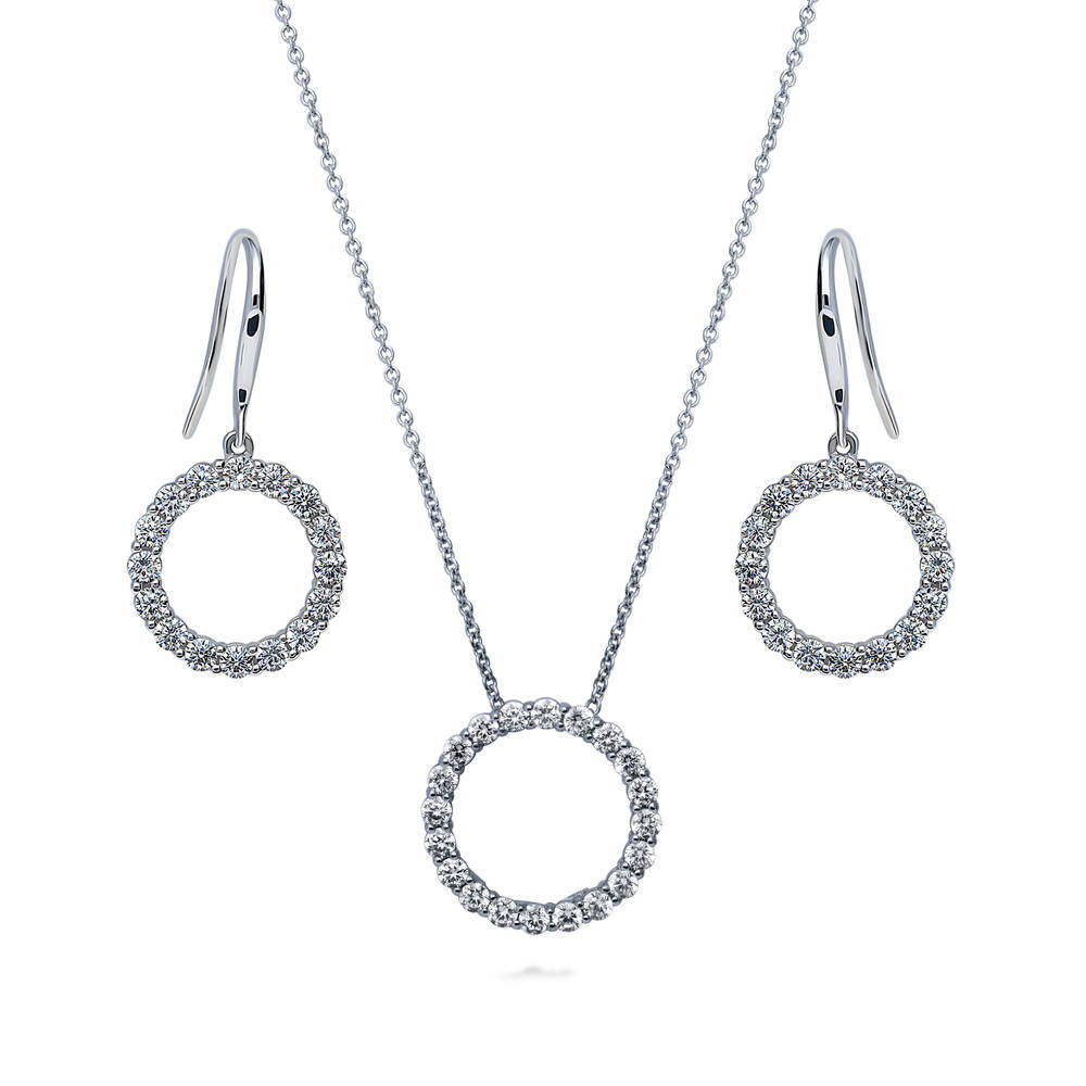 Open Circle CZ Necklace and Earrings in Sterling Silver