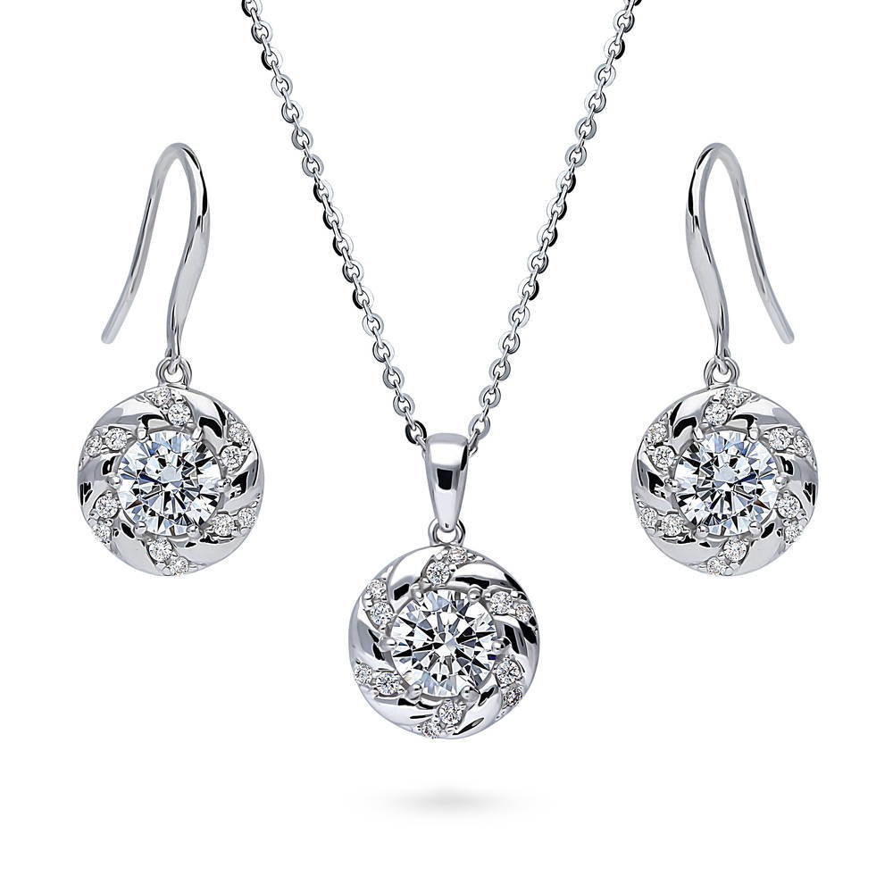 Woven Wreath CZ Necklace and Earrings Set in Sterling Silver, 1 of 9