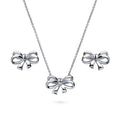 Bow Tie Ribbon CZ Set in Sterling Silver, Style 1