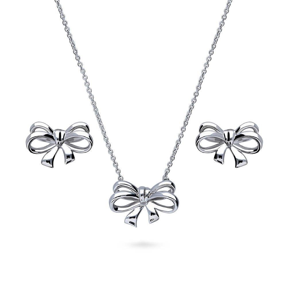 Bow Tie Ribbon CZ Set in Sterling Silver, Style 1