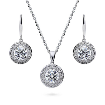 Cable Halo CZ Necklace and Earrings Set in Sterling Silver