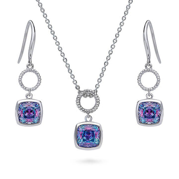 Kaleidoscope Open Circle Purple Aqua CZ Set in Sterling Silver