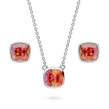 Kaleidoscope Solitaire Red Orange Bezel Set CZ Set in Sterling Silver