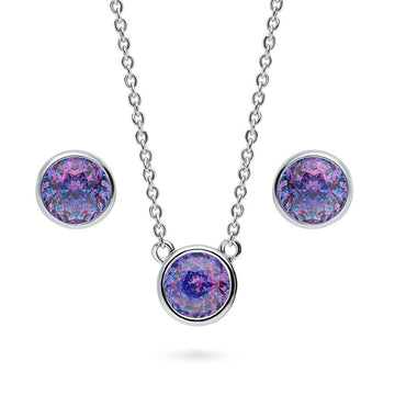 Solitaire Purple Aqua Bezel Set Round CZ Set in Sterling Silver