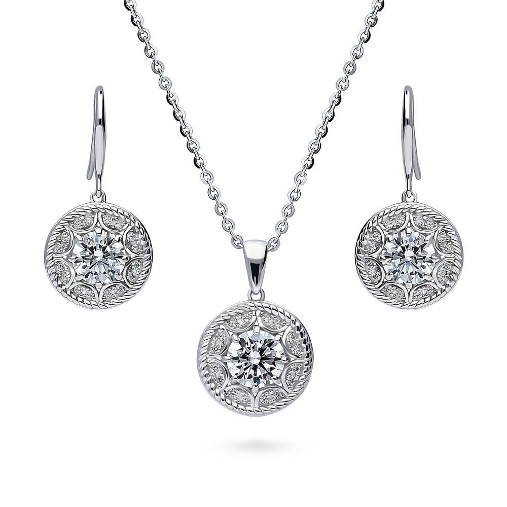 Cable Halo CZ Necklace and Earrings Set in Sterling Silver, 1 of 9