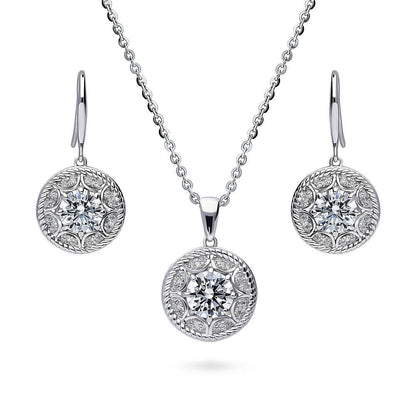 Cable Halo Art Deco CZ Set in Sterling Silver