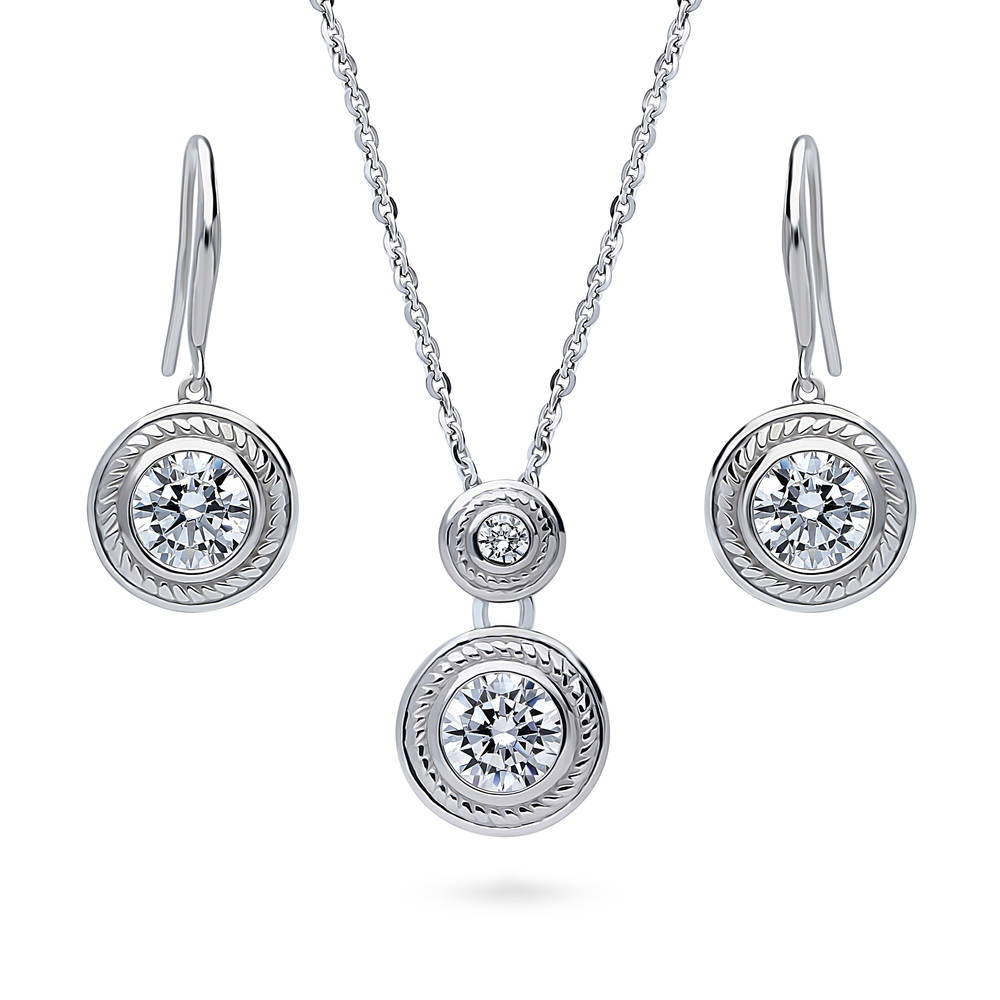 2-Stone Cable Bezel Set CZ Necklace and Earrings Set in Sterling Silver, 1 of 9