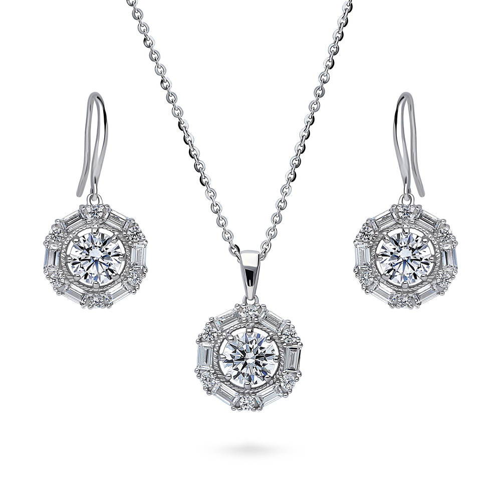 Cable Halo CZ Necklace and Earrings Set in Sterling Silver, 1 of 9