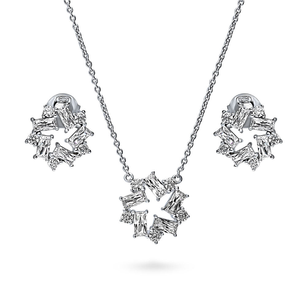 Wreath CZ Necklace and Earrings Set in Sterling Silver