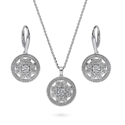 Flower Medallion Filigree CZ Set in Sterling Silver
