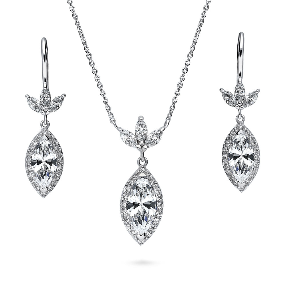 Flower Halo CZ Necklace and Earrings Set in Sterling Silver, 1 of 9