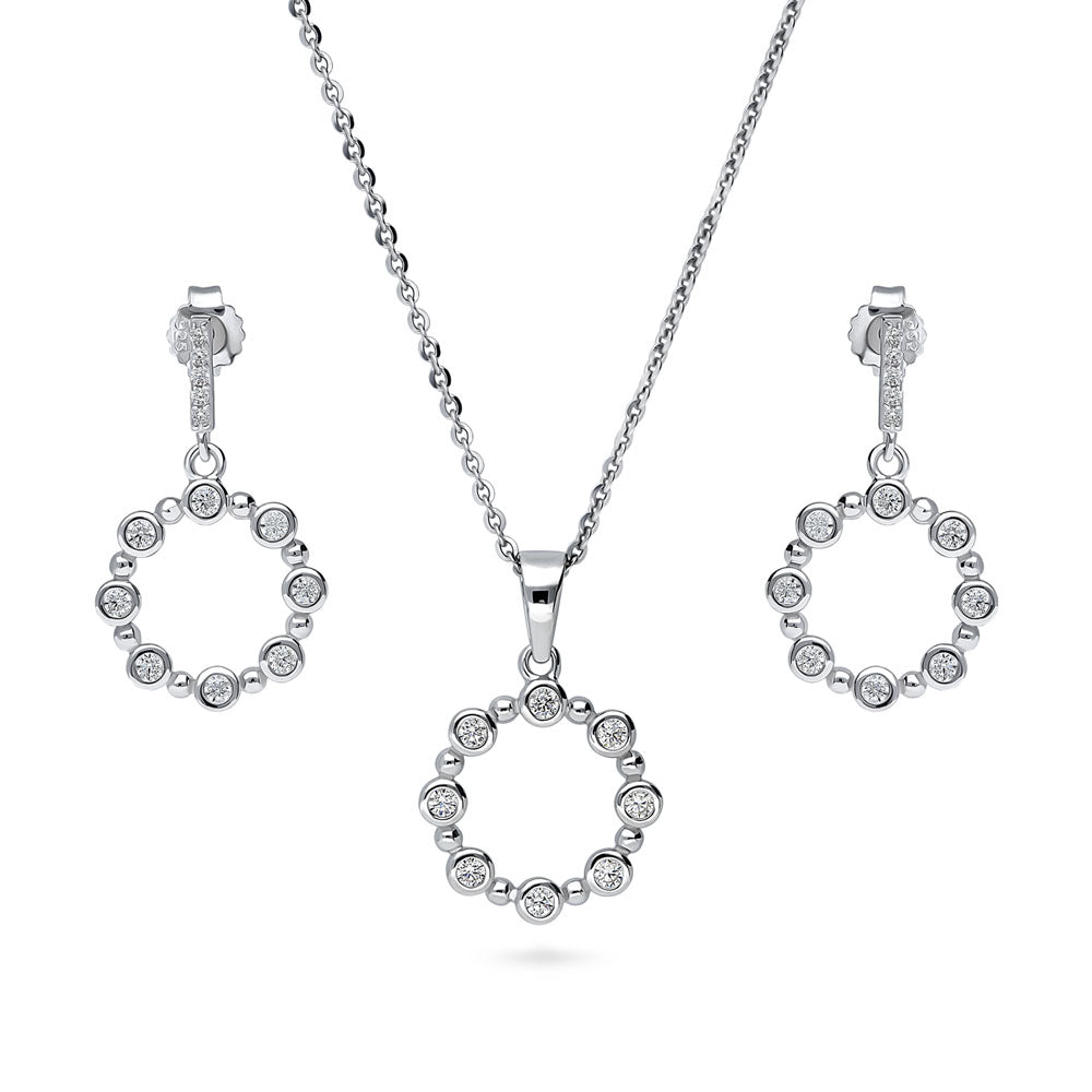 Bead Bubble CZ Necklace and Earrings Set in Sterling Silver, 1 of 13