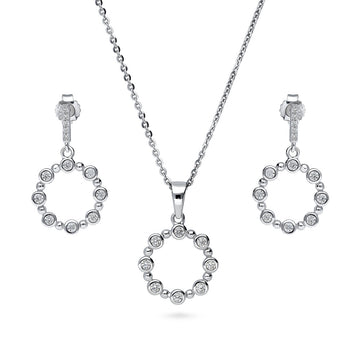 Bead Bubble CZ Necklace and Earrings Set in Sterling Silver