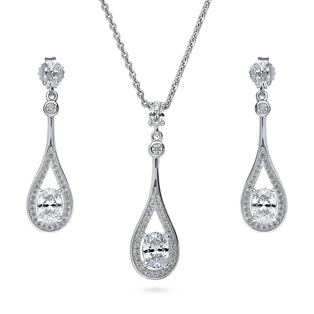 Teardrop CZ Necklace and Earrings Set in Sterling Silver