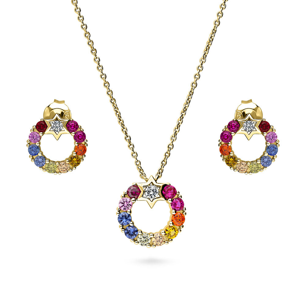 Open Circle Star Multi Color CZ Set in Gold Flashed Sterling Silver, 1 of 15