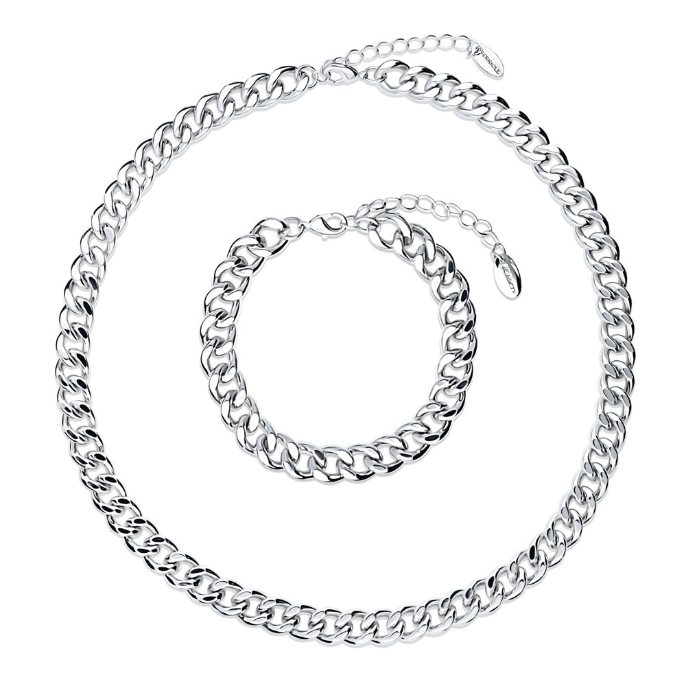 Statement Bracelet and Necklace Set in Silver-Tone, 2 Piece