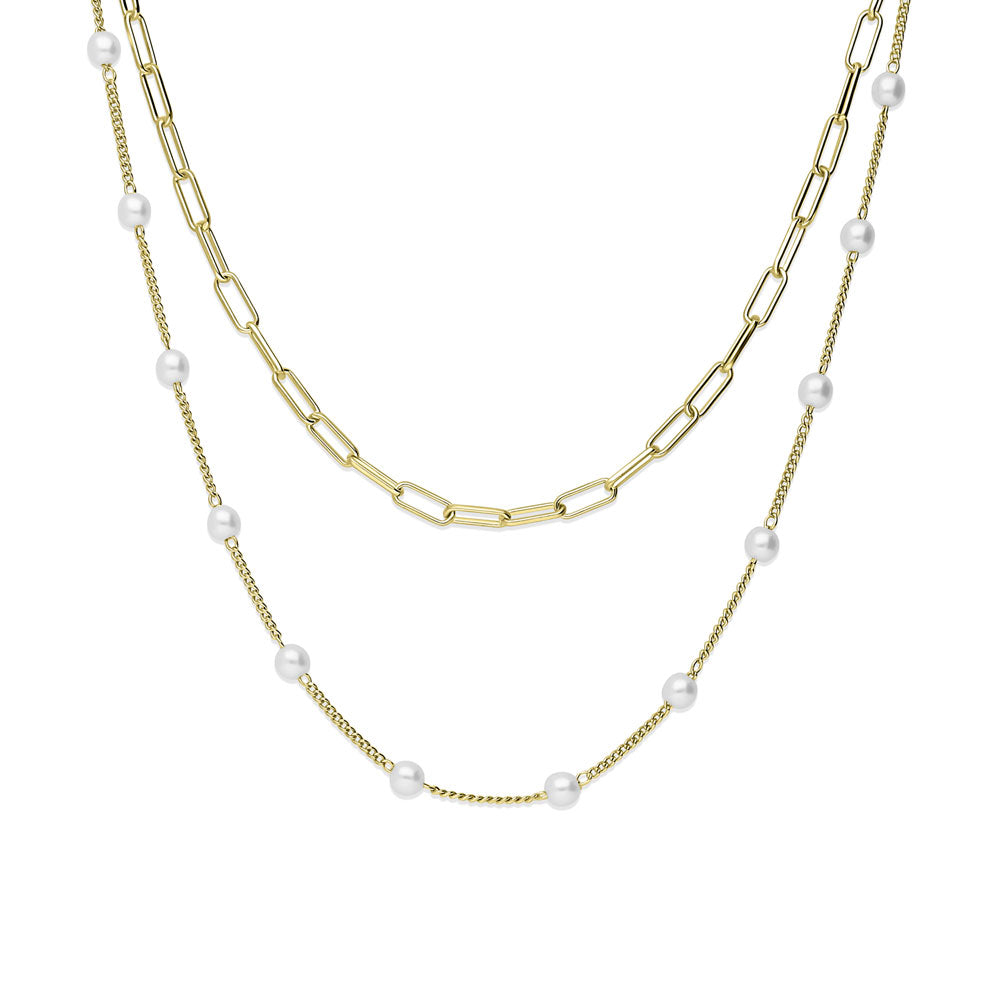 Paperclip Imitation Pearl Chain Necklace in, 2 Piece, 1 of 19