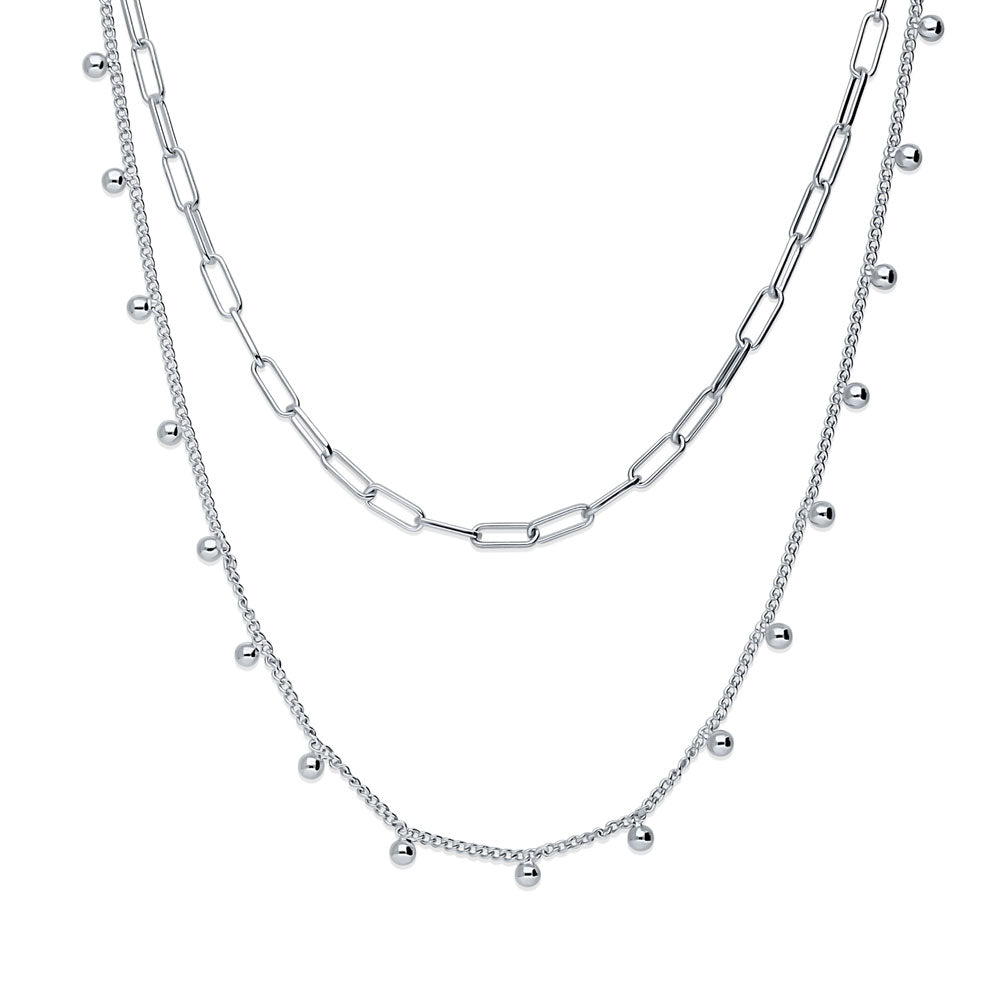 Paperclip Bead Chain Necklace in Silver-Tone, 2 Piece, 1 of 16